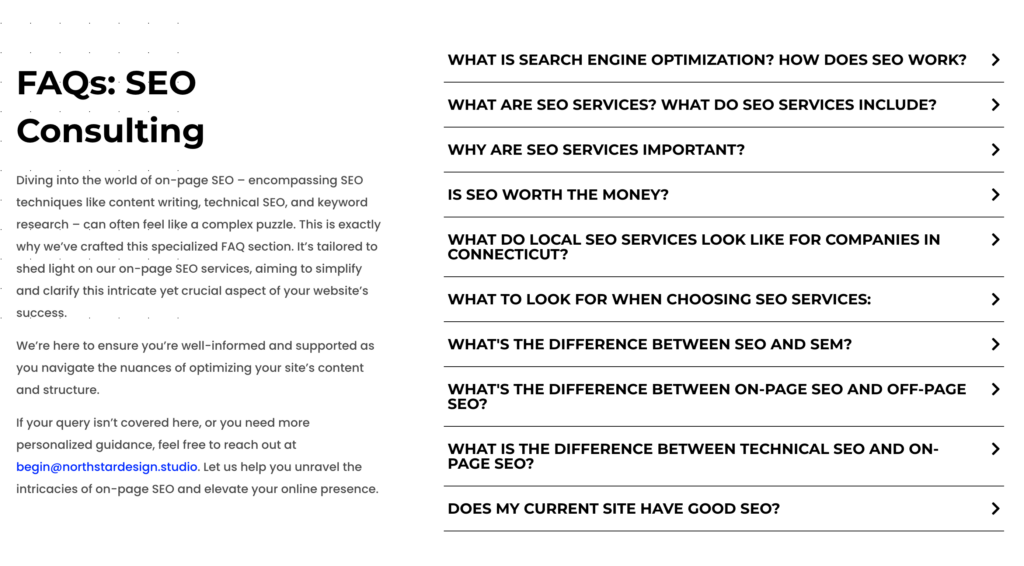 Service Specific FAQs screenshot of webpage